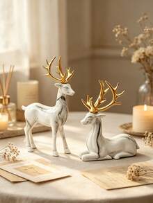 Water-Transferred Resin Ornament, White Marble Texture, Suitable For Living Room, Bookshelf, Office Desk Decoration (Water-Transferred Craft, Color Position May Vary Slightly) - Patterned Deer - View 4