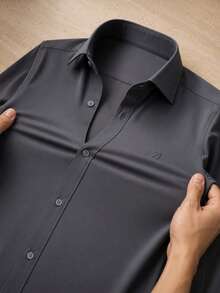 Men's Long Sleeve Spandex Dress Shirt - 深灰色 - 查看 5