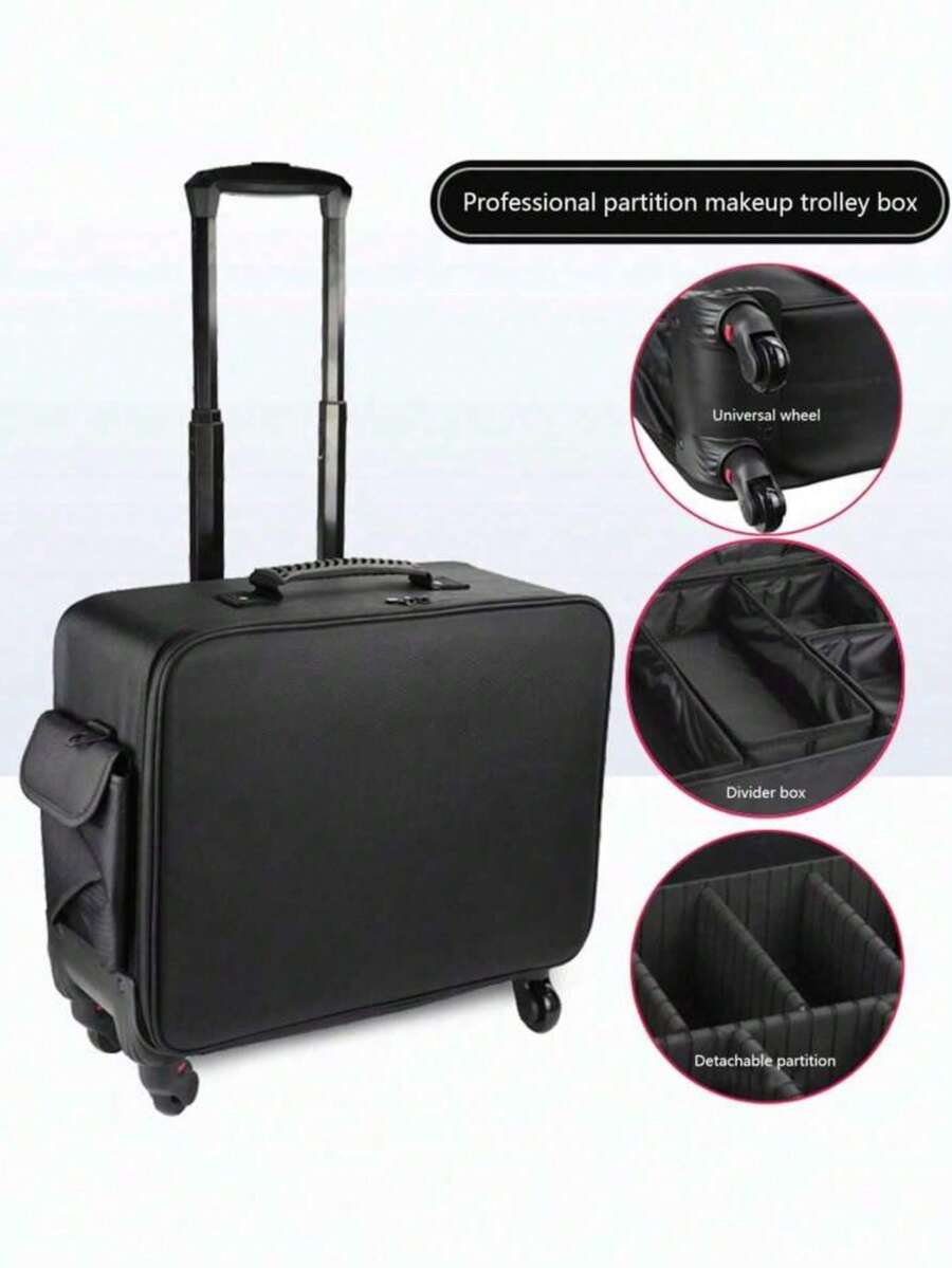 Professional Large Capacity Rolling Makeup Case, Eyelash Extension, Nail Art, Beauty Supplies Storage Box - Black - View 1