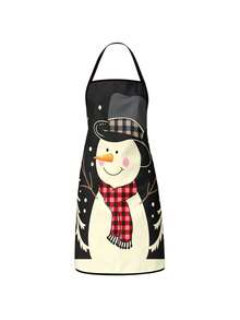 4件組黑色背景雪人聖誕廚房圍裙套裝，Hello Winter水牛格紋聖誕樹印花可調節烹飪主廚圍裙，女性居家烘焙燒烤節日裝飾禮物 - 彩色 - 查看 14