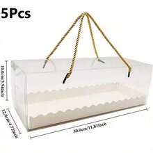 5/10/20pcs 10.8 Inch Transparent Cake Roll Boxes With Gold Rope Handles And Cake Base, Clear Plastic Gift Boxes For Home Baking, Portable Sliced Cake Storage Boxes, Suitable For Christmas Holidays - Multicolor - View 12