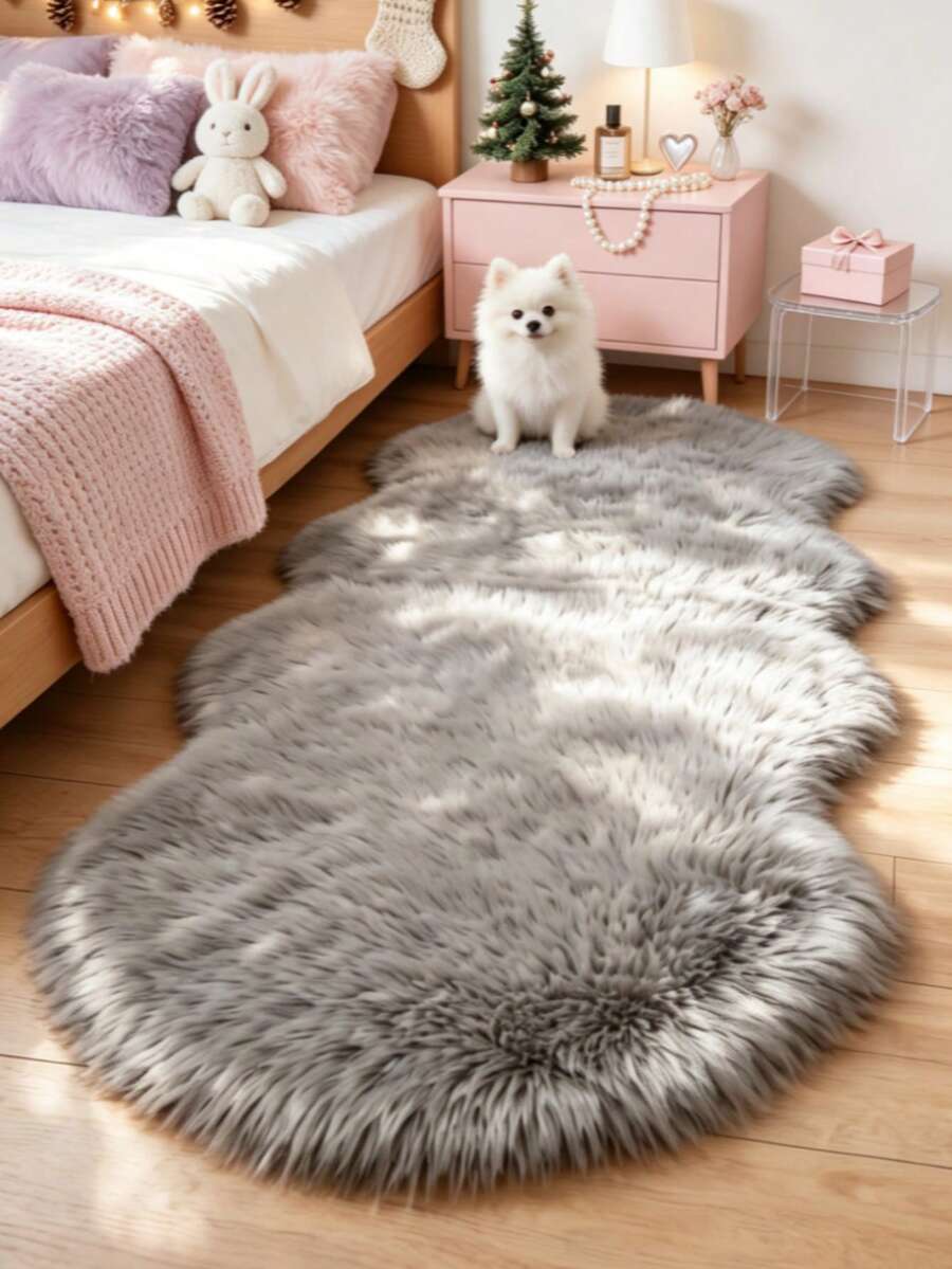 1 pieza Alfombra decorativa gris ondulada, decoración de dormitorio de peluche para el Día de San Valentín, alfombra pequeña, alfombra, decoración del hogar con amor, alfombra de sala de estar, alfombra pequeña de sala de estar, alfombra de dormitorio, decoración del hogar de sala de estar, alfombra de exterior, alfombra lavable