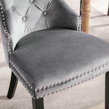 Dining Chair Set Of 4 Grey Velvet - Oak Frame - 灰色 - 查看 5