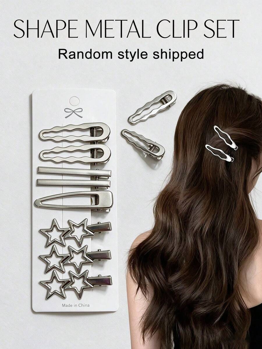 Y2K Style Women's Silver Metal Star Side Hair Clip Set, Duckbill BB Hair Clips For Bangs And Loose Hair, Back To School Hair Accessories
