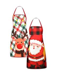 4 Pcs Christmas Buffalo Plaid Character Print Apron Set, Santa Snowman Reindeer Gingerbread Pattern Kitchen Cooking Baking Aprons For Holiday Party Home Decoration - Multicolor - View 16