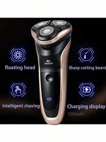 AXH Men's Electric Shaver With LED Power Display, Waterproof Heads, USB Quick Charging, Floating Heads, Portable Home & Travel Use - Gold - View 4