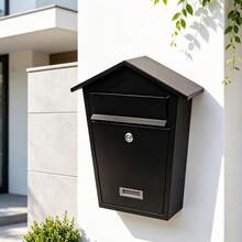 Wall-Mounted Galvanized Steel Mailbox With Security Lock And Slanted Roof, European Style Metal Post Box For A4 Letters, 32x10.5x38cm - B - 查看 4