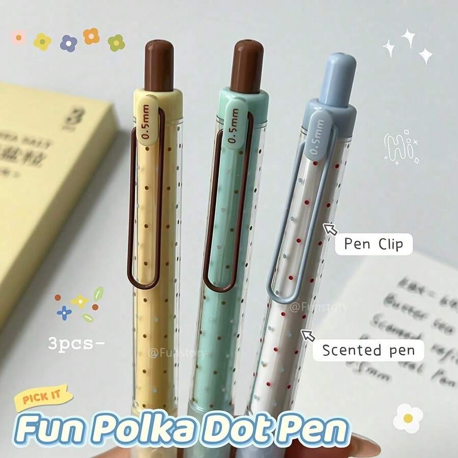 3pcs/Box Fun Scented Gel Pens 0.5mm Creative Quick-Dry Pens Minimalist Polka Dot Black Pens For Study & Office Use - Sets - View 1