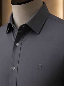 Men's Long Sleeve Spandex Dress Shirt - 深灰色 - 查看 3