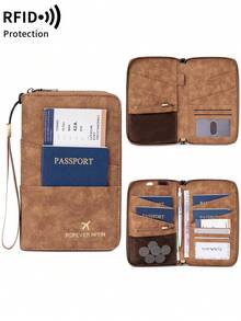 FOREVER MIYIN Cartera de viaje vintage con protección RFID para pasaporte, apta para múltiples pasaportes, con correa de muñeca, porta documentos, bolsillos para monedas y ranura para bolígrafo, accesorio esencial de viaje - Multicolor - Ver 15