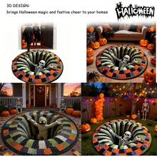 1pcs Halloween Skeleton Abyss 3D Optical Illusion Round Rug, Quilted Color Block Non Slip Washable Circular Mat, Halloween Indoor Outdoor Home Decor Carpet - Multicolor - View 10