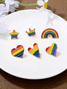 2pcs Fashionable Colorful Heart & Rainbow Bridge Brooch, Luxury Elegant Lapel Pin Decor For Suit To Prevent Wardrobe Malfunction - Brooch Set - View 2