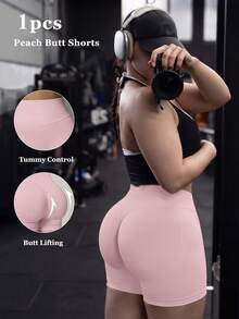 Plus Size Women High Elasticity Slimming Shorts, Spring/Summer Sports - Baby Pink - View 1