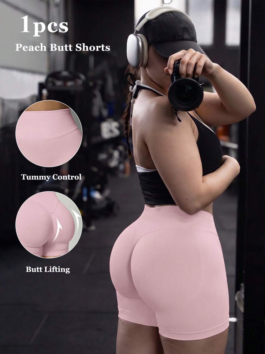 Plus Size Women High Elasticity Slimming Shorts, Spring/Summer Sports - Baby Pink - View 1
