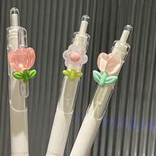 5/10pcs Tulip Ballpoint Pens, Retractable Pens, 0.5mm Tip, Black Ink Neutral Pens, Quick-Drying, Smooth Writing, Portable, High-Quality Transparent Pens, Suitable For Students To Practice Questions, Take Notes, Office Writing, Back To School Ballpoint Pens - Multi-color - View 6