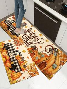 1/2pcs Thanksgiving Pumpkin Truck Pattern, Vintage Diatomaceous Earth Mat, Super Absorbent, Non-Slip, Perfect For Bathroom, Kitchen And Dining Room, Quick Dry, Machine Washable, Perfect Gift For Home Decor And Bathroom Mat. - Multicolor - View 3