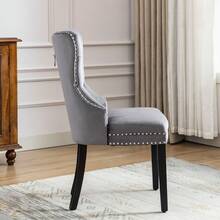 Dining Chair Set Of 4 Grey Velvet - Oak Frame - 灰色 - 查看 8