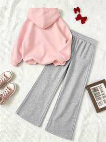 Girls Sweet Casual Capybara Cartoon Print Hoodie & Loose Pants 2-Piece Set, Autumn/Winter Daily Home & Outdoor - Pink - View 2