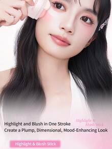 DEZONE Highlighter & Blush Stick 2-in-1, Makeup Gaya Korea, Mencerahkan Wajah & Memberi Warna Merah Muda, Serbaguna, Kulit Bercahaya, Hasil Akhir Alami - GC03 Berry Pink - View 3