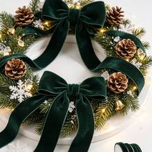 Pita Berbulu Halus untuk Natal, Cocok untuk Dekorasi Pohon Natal, Pajangan Jendela Natal, Dekorasi Karangan Bunga Natal, Pita Satin Berbulu Halus (Tersedia Berbagai Ukuran) 3/4 Inci * 10 Yard, Dengan Gulungan Kertas untuk Memudahkan Penyimpanan - Hijau tua ukuran 10 - View 2
