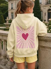 1pc Girls Big Kids Warm Fleece Lined Sweatshirt, Long Sleeve Pullover Sweatshirt, Casual Autumn/Winter Basic Top - Apricot - View 2