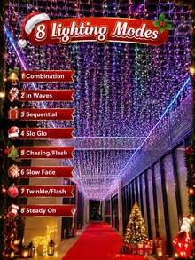 1 pieza Guirnalda de luces solares de pilar de hielo, 97/160 LED Luces de hadas para exteriores, 8 modos de iluminación, IP65 impermeable Luces de cortina, Balcón, Jardín, Aleros, Fiesta, Pared, Ventana, Porche, Patio, Pabellón, Decoración de fiesta de Navidad, Luz decorativa colgante-5.5M/7M - Luces LED solares tipo carámbano - Ver 5