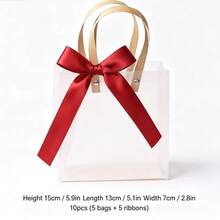 2/10/20pcs Set (Bag + Ribbon) - Transparent Frosted Plastic Gift Bag With Handle 7.9x5.9 Inches (Approx. 20X15X7cm), Reusable, With Ribbon Bow, Transparent Gift Packaging Bag, Suitable For Wedding, Birthday, Baby Shower (Red) - View 12