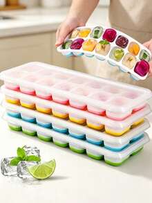 1Pc Multicolor Transparent Silicone Ice Brick Mold, 14/24 Grid Ice Tray, Flexible Reusable Freezer Ice Making Tool, Household Kitchen Gadget, Ideal Gift For New Year, Birthday, Housewarming Party - Multicolor - View 2