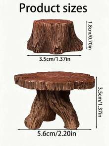 Mini Tree Stump Table And Stool Set 5pcs, Rustic Forest Style Miniature Furniture Decor, Natural Wood Grain Fairy Garden Accessories, Mini Forest Scene Display, Suitable For Desktop, Bookshelf, Home Decor And DIY Micro Landscape - Multicolor - View 6