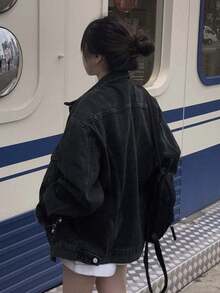 YCYC Spring/Autumn Casual Loose Versatile Women's Denim Jacket - Black - View 1