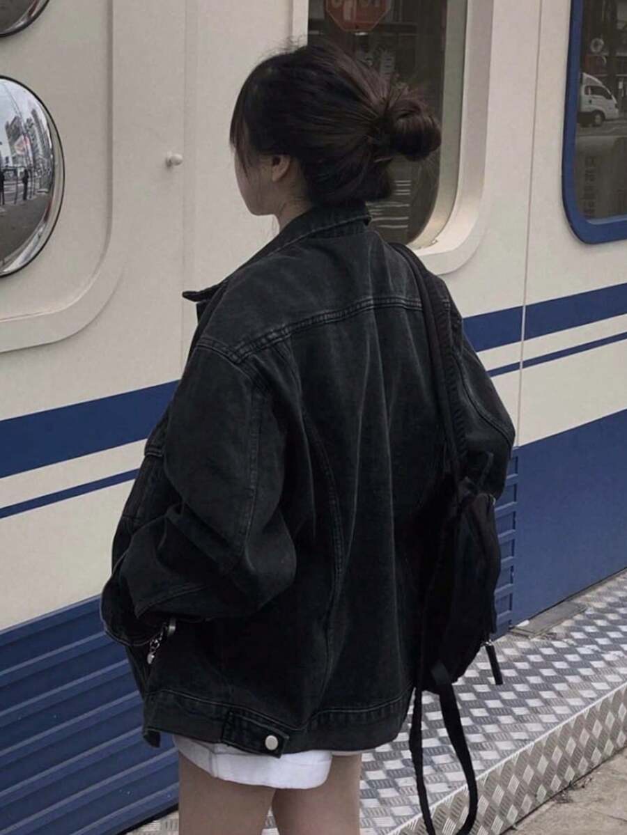 YCYC Spring/Autumn Casual Loose Versatile Women's Denim Jacket - Black - View 1