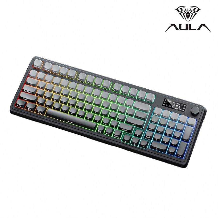 AULA 99-Key Wireless Mechanical Tactile Keyboard And Mouse Combo, RGB Backlit, 3-Mode Gaming Keyboard, USB External Bluetooth Computer Keyboard And Mouse, Compatible With PC, Laptop, Mac