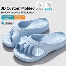Women's Toe Strap Slippers Summer Soft Sole Indoor/Outdoor Casual Flat Non-Slip Bathroom Health Shoes Solid Color Arch Support Massage - Toe Cover-blue - View 1