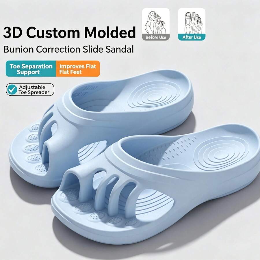 Women's Toe Strap Slippers Summer Soft Sole Indoor/Outdoor Casual Flat Non-Slip Bathroom Health Shoes Solid Color Arch Support Massage - Toe Cover-blue - View 1