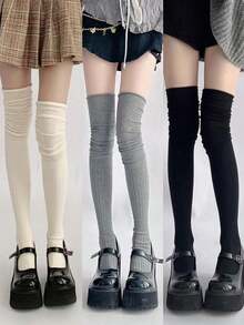 1 Pair Breathable Moisture-Wicking Comfortable Embroidery Design Knee-High Socks, Collegiate Style, Y2k, Cozy - Multicolor - View 1