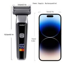 1pc 3-In-1 Men's Reciprocating Shaver With Digital Display, USB Rechargeable Nose Hair Trimmer, Hair Clipper And Razor Grooming Kit - Black - View 3