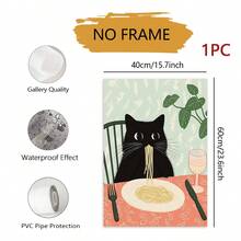 1pc Unframed Black Cat Pasta Wall Art Print, Funny Kitchen Canvas Poster, Cute Cat Food Illustration, Dining Room Decor, Fun Aesthetic Home Wall Decoration For Kitchen Bedroom - Abstract Style a - View 10