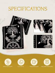 1pc, Theme Table Runner, Viking Style Printed Microwave Dust Cover, Protective Cover, Rectangular Tablecloth, Washable, Suitable For Home Dinner, Coffee Table, Kitchen And Dining Room Decor, Dining Table Decoration Party, Home Decor, Outdoor Patio Table Runner Decoration, Entryway Decor, Fireplace Cloth Decoration - Black - View 9