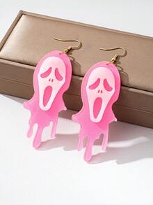 1 Pair Personalized Acrylic Glitter Blood-Dripping Screaming Ghost Face Earrings For Women, Halloween Horror Ghost Mask Long Earrings - Pink - View 3