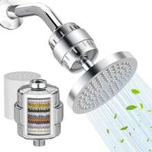 MOSU 20 Etapas Cabezal de Ducha con Filtración con Soporte, 6 Pulgadas cabezal de ducha de alta salida, Filtro especial para agua dura, Elimina el Cloro, Elimina Impurezas - plateado - Ver 2