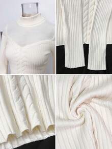 Autumn/Winter New Korean Style High Neck Knitted Sweater Hollow Out Top Base Layer Innerwear Outerwear Cable Knit - White - View 9