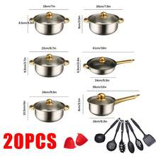 20pcs Stainless Steel Non-Stick Cookware Set, Includes 6 Pots And 6 Lids, Multifunctional, Suitable For Induction Cookers, Ideal For Kitchens And Restaurants - Silver - View 2