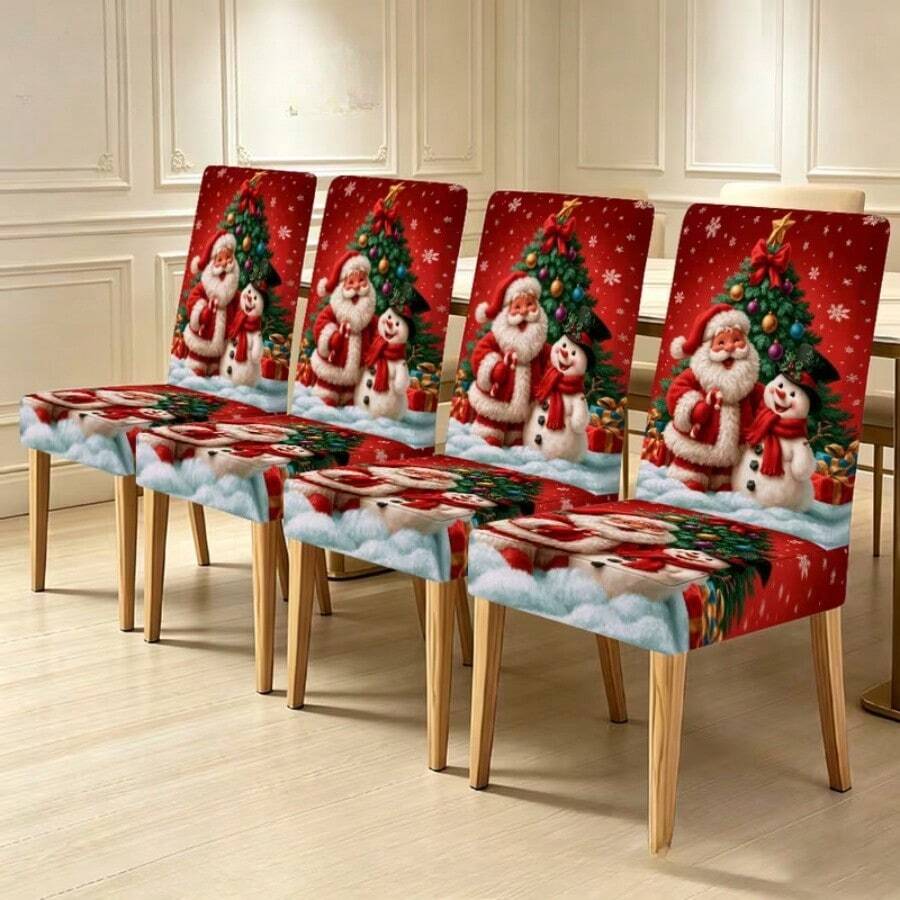 1/2/4/6/8/36pcs, Fashion Christmas Printed Chair Covers/Office Chair Cover/Chair Covers For Dining, Suitable For Indoor Home Dining Room, Hotel Modern Daily Decoration, Elastic Chair Covers Can Be Washed, Ideal Christmas Gift