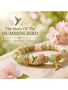 2pcs/Set Bohemian Style Hummingbird & Cardinal Bracelet Set, Floral Bird Beaded Jewelry With Gift Box, Women's Birthday Gift, Daily Wear - Green + Pink - View 4