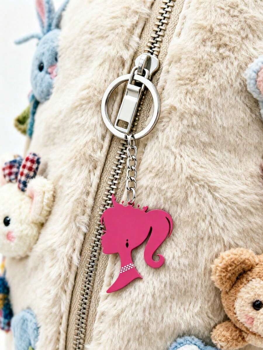 Chaveiro Acrílico com Silhueta de Coroa, Pingente de Anel de Chave Plano 2D com Padrão de Perfil de Princesa Rosa, Charm de Bolsa Portátil de 5cm, Acessório de Chave Leve e Durável, Decoração de Bolsa e Chave de Carro da Moda, Acessório Diário, Presente Doce para Mulheres - Vários estilos - Visão 1