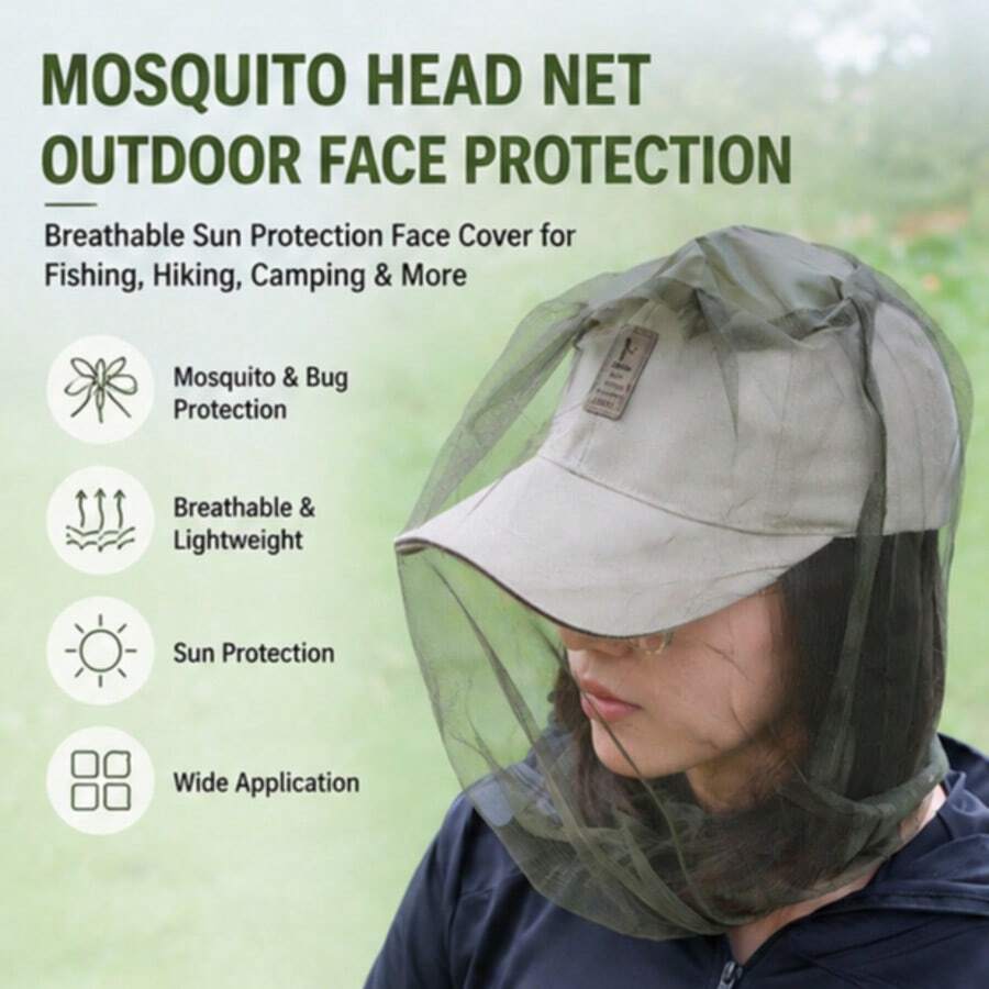 1pc Outdoor Mosquito Head Net Face Mask, Lightweight Anti-Insect Neck Cover, Elastic Breathable Veil, Suitable For Fishing, Hiking, Camping, Gardening And Outdoor Activities - A - View 1