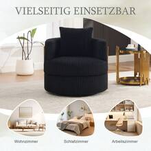 360° Sillón giratorio de ocio de pana, juego de 2, con reposabrazos acolchados con espuma de alta densidad, espacio de almacenamiento debajo del asiento; adecuado para dormitorio y sala de estar (pana gris) - Negro + Pana + 1 Asiento - Ver 6