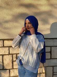 1 buah Jilbab Wanita Warna Polos Bahan Chiffon Lembut dengan Hiasan Mutiara, Cocok untuk Pemakaian Kasual Sehari-hari, Aksesori Jubah Musim Gugur/Dingin, Penutup Wajah Hijab - Royal Blue - View 2