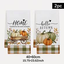 2件組 Hello Autumn 系列印花廚房毛巾，水彩風 40*60cm 長方形超細纖維廚房抹布、餐巾布、手巾，廚房裝飾、居家裝飾，適合送給鄰居的喬遷禮物，廚房餐巾與抹布，家居裝飾禮品 - 青檸色 - 查看 2