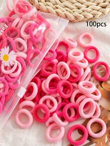 100pcs Girls Pink High Elasticity Durable Non-Damaging Hair Scrunchies Suitable For Daily Wear - Multicolor - View 7